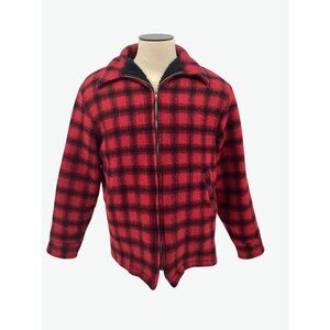 Vintage LL Bean Buffalo Plaid Wool Sherpa Lined Jacket Size Large Made In USA